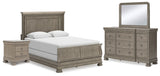 Lexorne Queen Sleigh Bed with Mirrored Dresser and Nightstand in Gray - PKG015659