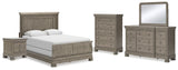 Lexorne Queen Sleigh Bed with Mirrored Dresser, Chest and Nightstand in Gray - PKG015685