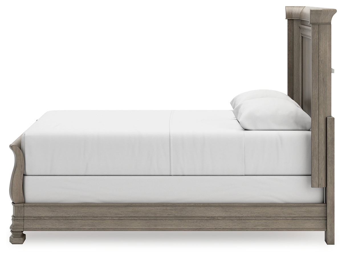 Lexorne Queen Sleigh Bed with Mirrored Dresser in Gray - PKG015656