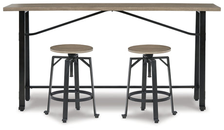 Light Brown/Black Lesterton Counter Height Dining Table and 2 Barstools - PKG012086