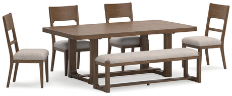 Light Brown Cabalynn Dining Table and 4 Chairs and Bench - PKG015574