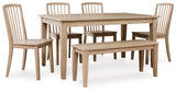 Light Brown Gleanville Dining Table and 4 Chairs and Bench - PKG015869