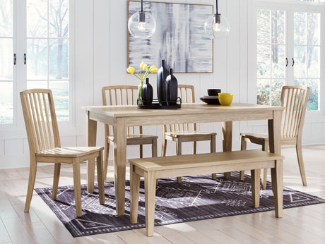 Light Brown Gleanville Dining Table and 4 Chairs and Bench - PKG015869