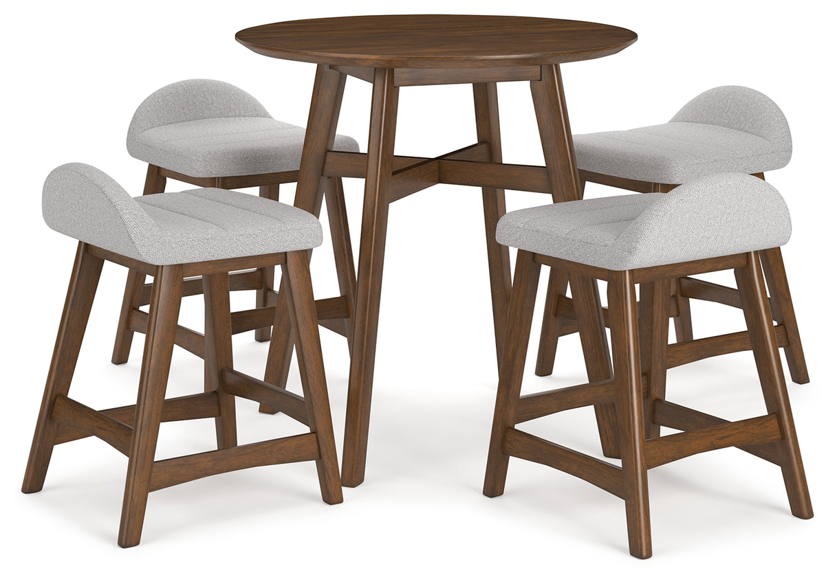 Light Gray/Brown Lyncott Counter Height Dining Table and 4 Barstools - PKG015478