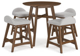 Light Gray/Brown Lyncott Counter Height Dining Table and 4 Barstools - PKG015478