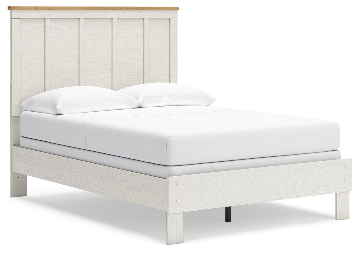 Linnocreek Full Panel Bed with 2 Nightstands in White/Warm Brown from Ashley - Luna Furniture