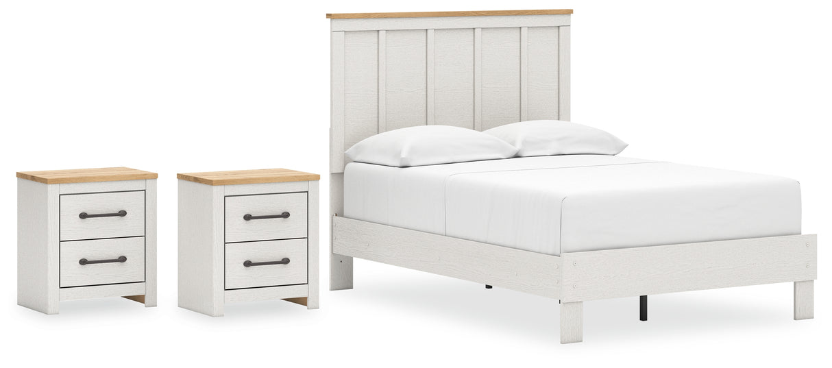 Linnocreek Full Panel Bed with 2 Nightstands in White/Warm Brown from Ashley - Luna Furniture