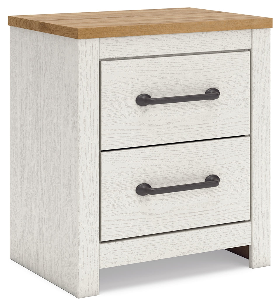 Linnocreek Full Panel Bed with 2 Nightstands in White/Warm Brown from Ashley - Luna Furniture