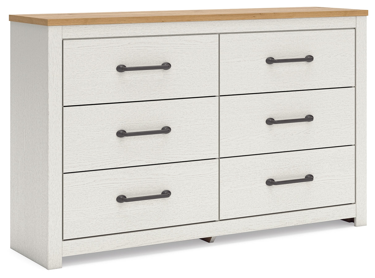 Linnocreek Full Panel Bed with Dresser and 2 Nightstands in White/Warm Brown from Ashley - Luna Furniture