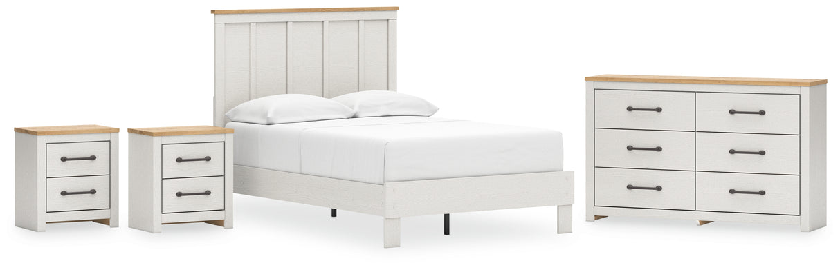 Linnocreek Full Panel Bed with Dresser and 2 Nightstands in White/Warm Brown from Ashley - Luna Furniture