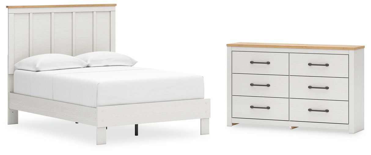 Linnocreek Full Panel Bed with Dresser in White/Warm Brown from Ashley - Luna Furniture