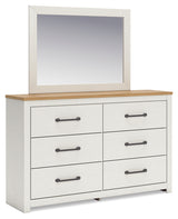 Linnocreek Full Panel Bed with Mirrored Dresser and Chest in White/Warm Brown from Ashley - Luna Furniture