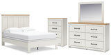 Linnocreek Full Panel Bed with Mirrored Dresser and Chest in White/Warm Brown from Ashley - Luna Furniture