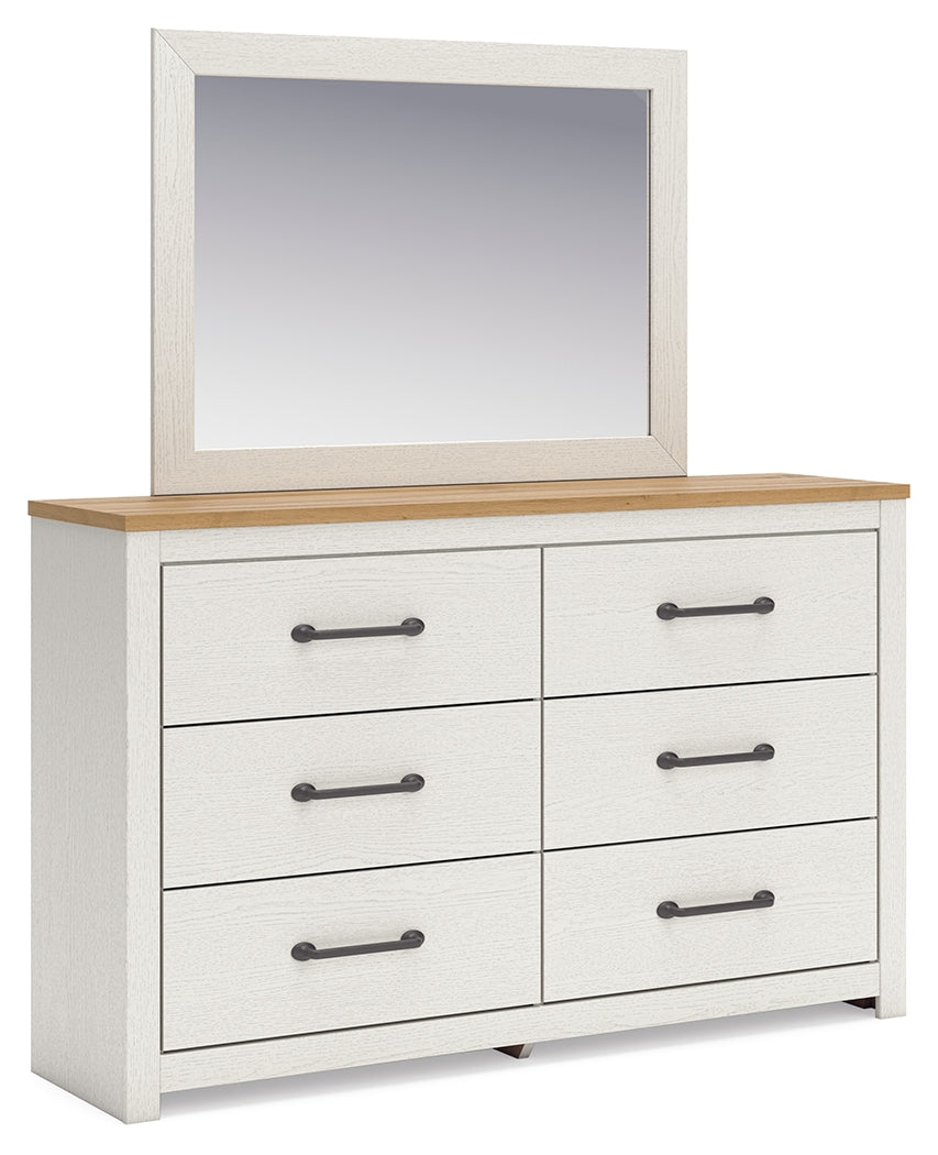 Linnocreek Full Panel Bed with Mirrored Dresser and Nightstand in White/Warm Brown from Ashley - Luna Furniture