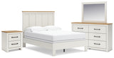 Linnocreek Full Panel Bed with Mirrored Dresser and Nightstand in White/Warm Brown from Ashley - Luna Furniture