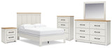 Linnocreek Full Panel Bed with Mirrored Dresser, Chest and Nightstand in White/Warm Brown from Ashley - Luna Furniture