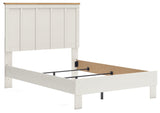 Linnocreek Full Panel Bed with Mirrored Dresser in White/Warm Brown from Ashley - Luna Furniture