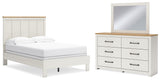 Linnocreek Full Panel Bed with Mirrored Dresser in White/Warm Brown from Ashley - Luna Furniture