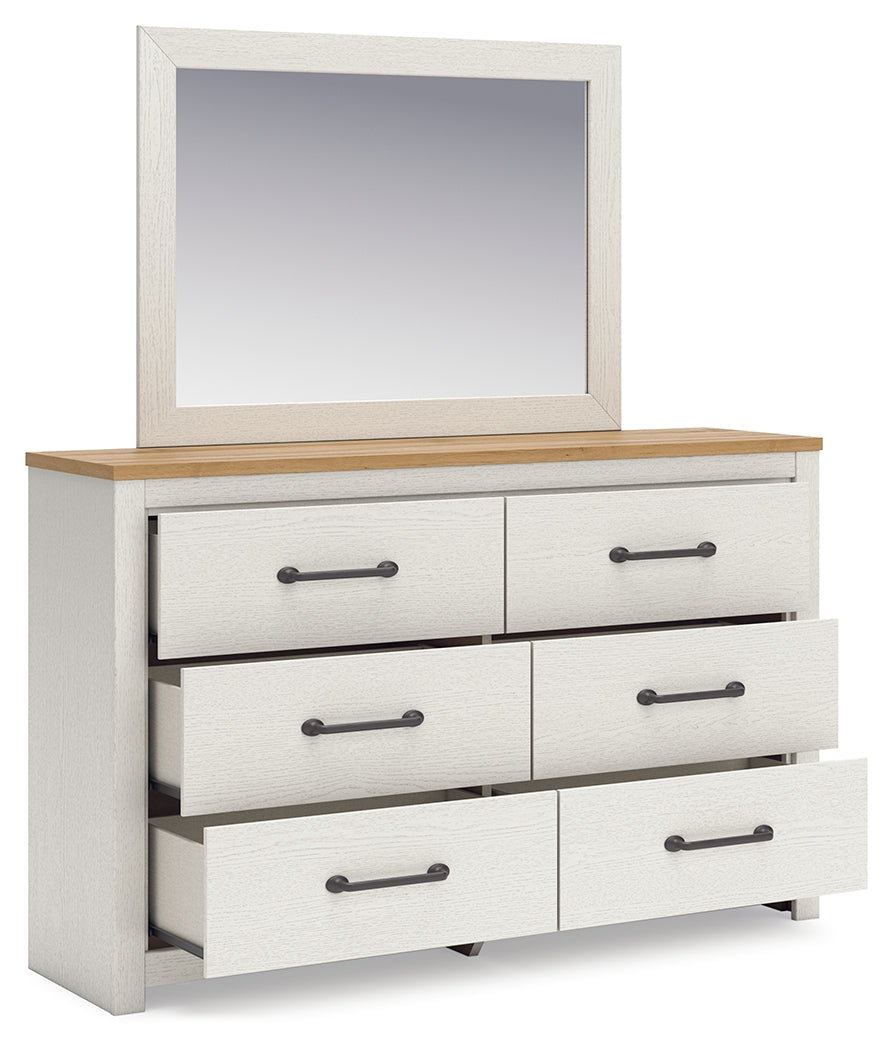 Linnocreek Full Panel Bed with Mirrored Dresser in White/Warm Brown from Ashley - Luna Furniture