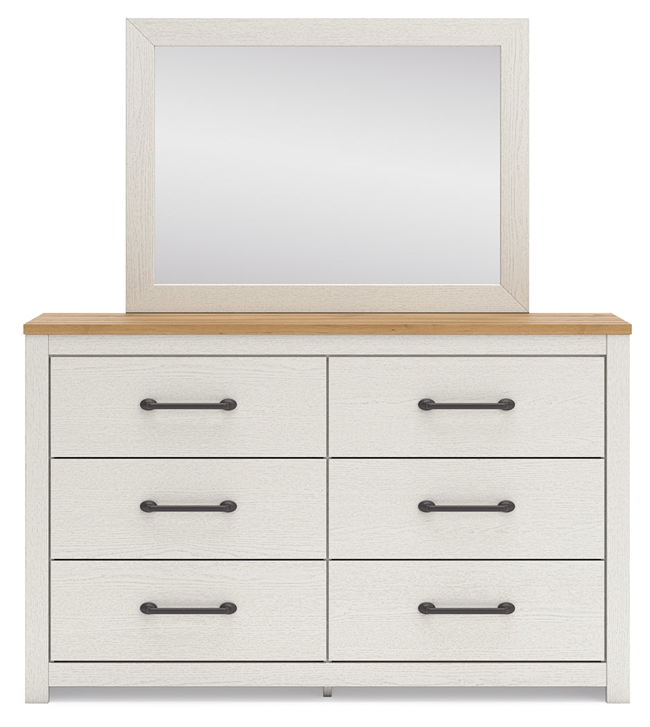 Linnocreek Full Panel Bed with Mirrored Dresser in White/Warm Brown from Ashley - Luna Furniture