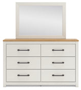 Linnocreek Full Panel Bed with Mirrored Dresser in White/Warm Brown from Ashley - Luna Furniture