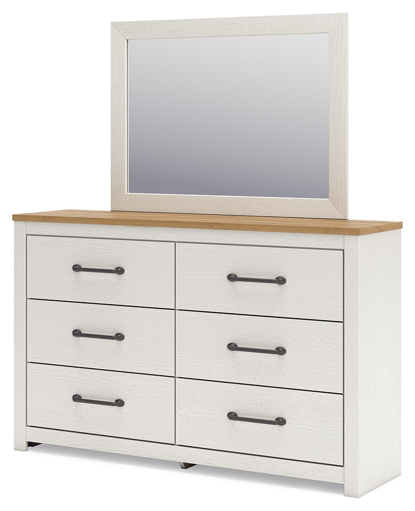 Linnocreek Full Panel Bed with Mirrored Dresser in White/Warm Brown from Ashley - Luna Furniture