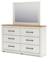 Linnocreek Full Panel Bed with Mirrored Dresser in White/Warm Brown from Ashley - Luna Furniture