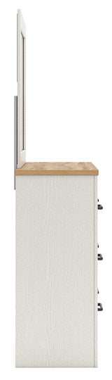 Linnocreek Full Panel Bed with Mirrored Dresser in White/Warm Brown from Ashley - Luna Furniture