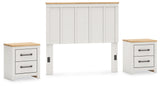 Linnocreek Full Panel Headboard with 2 Nightstands in White/Warm Brown from Ashley - Luna Furniture