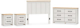 Linnocreek Full Panel Headboard with Dresser and 2 Nightstands in White/Warm Brown from Ashley - Luna Furniture