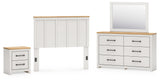 Linnocreek Full Panel Headboard with Mirrored Dresser and Nightstand in White/Warm Brown from Ashley - Luna Furniture