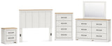 Linnocreek Full Panel Headboard with Mirrored Dresser, Chest and Nightstand in White/Warm Brown from Ashley - Luna Furniture