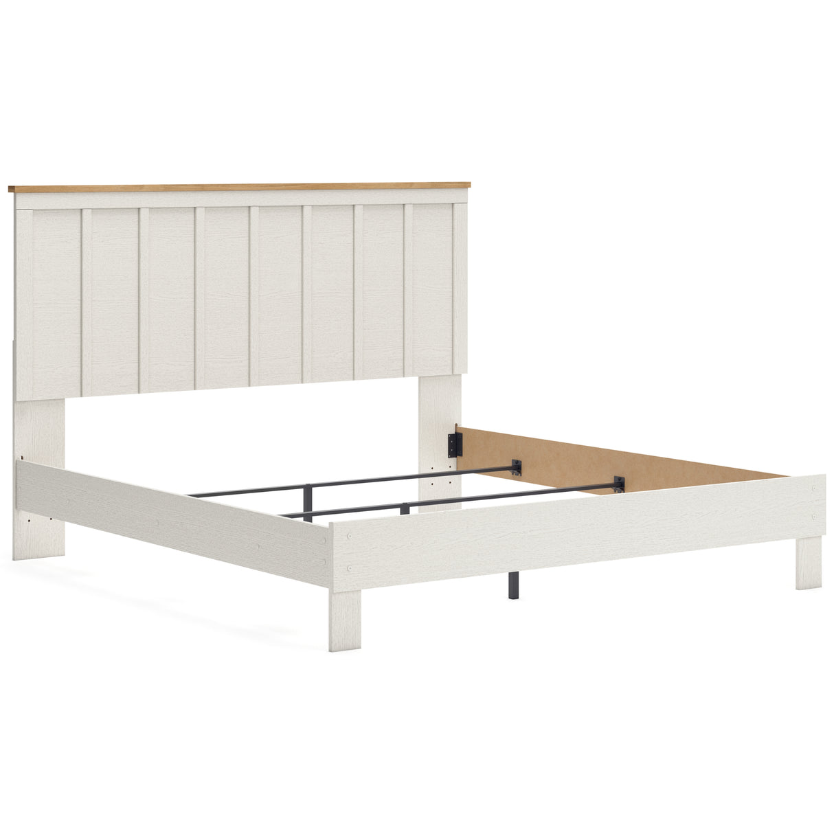 Linnocreek King Panel Bed with 2 Nightstands in White/Warm Brown from Ashley - Luna Furniture