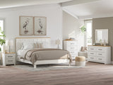 Linnocreek King Panel Bed with Mirrored Dresser and 2 Nightstands in White/Warm Brown from Ashley - Luna Furniture