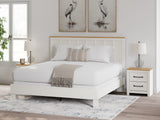 Linnocreek King Panel Bed with Mirrored Dresser in White/Warm Brown from Ashley - Luna Furniture