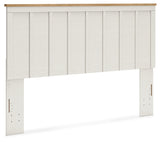 Linnocreek King Panel Headboard with Mirrored Dresser and 2 Nightstands in White/Warm Brown from Ashley - Luna Furniture