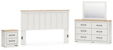 Linnocreek King Panel Headboard with Mirrored Dresser and Nightstand in White/Warm Brown from Ashley - Luna Furniture