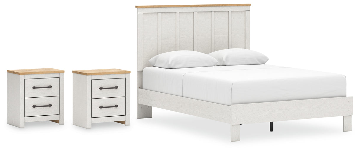 Linnocreek Queen Panel Bed with 2 Nightstands in White/Warm Brown from Ashley - Luna Furniture