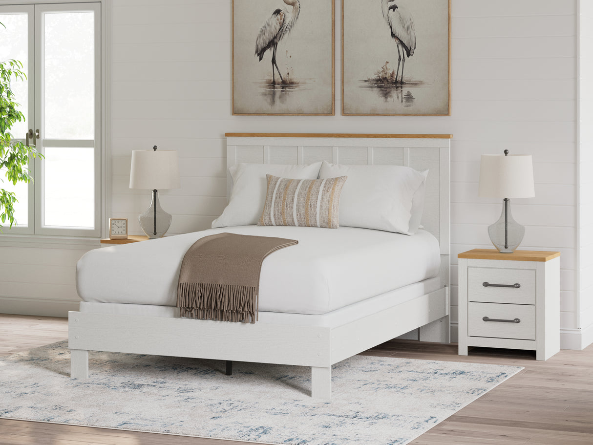 Linnocreek Queen Panel Bed with 2 Nightstands in White/Warm Brown from Ashley - Luna Furniture