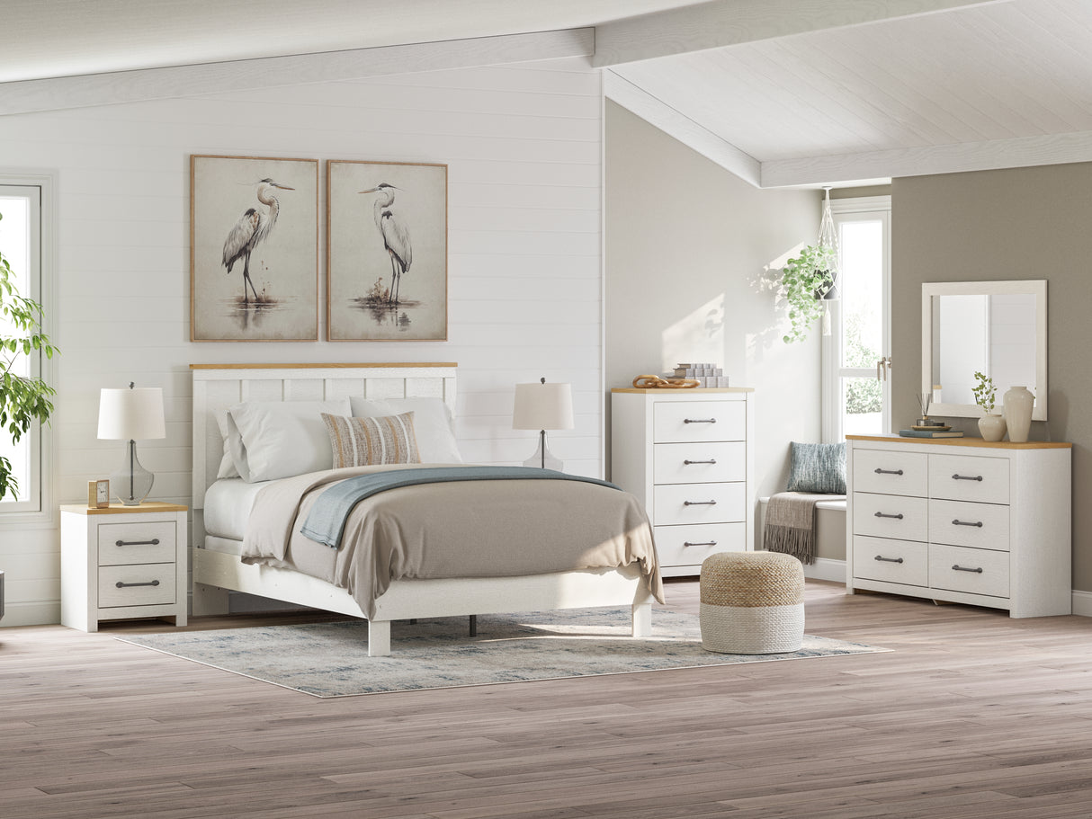 Linnocreek Queen Panel Bed with 2 Nightstands in White/Warm Brown from Ashley - Luna Furniture