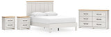 Linnocreek Queen Panel Bed with Dresser and 2 Nightstands in White/Warm Brown from Ashley - Luna Furniture