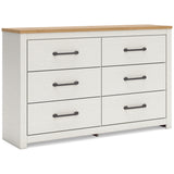 Linnocreek Queen Panel Bed with Dresser and 2 Nightstands in White/Warm Brown from Ashley - Luna Furniture