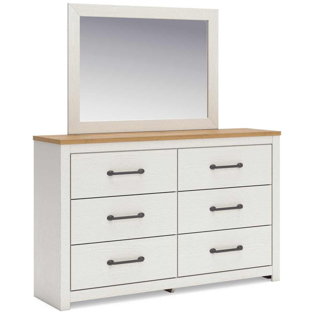 Linnocreek Queen Panel Bed with Mirrored Dresser and 2 Nightstands in White/Warm Brown from Ashley - Luna Furniture