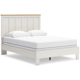 Linnocreek Queen Panel Bed with Mirrored Dresser and Chest in White/Warm Brown from Ashley - Luna Furniture