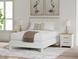 Linnocreek Queen Panel Bed with Mirrored Dresser in White/Warm Brown from Ashley - Luna Furniture