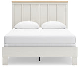 Linnocreek Queen Panel Bed with Mirrored Dresser in White/Warm Brown from Ashley - Luna Furniture