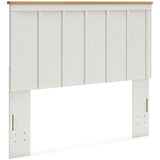 Linnocreek Queen Panel Headboard with Mirrored Dresser and 2 Nightstands in White/Warm Brown from Ashley - Luna Furniture