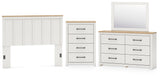 Linnocreek Queen Panel Headboard with Mirrored Dresser and Chest in White/Warm Brown from Ashley - Luna Furniture