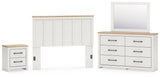 Linnocreek Queen Panel Headboard with Mirrored Dresser and Nightstand in White/Warm Brown from Ashley - Luna Furniture