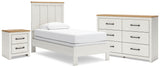 Linnocreek Twin Panel Bed with Dresser and 2 Nightstands in White/Warm Brown from Ashley - Luna Furniture